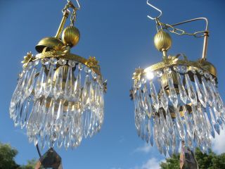 RARE ANTIQUE CRYSTAL & BRASS WATERFALL CHANDELIERS STUNNING SHAPE /4093 4