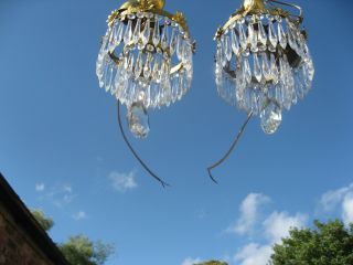 RARE ANTIQUE CRYSTAL & BRASS WATERFALL CHANDELIERS STUNNING SHAPE /4093 5