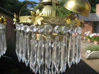 RARE ANTIQUE CRYSTAL & BRASS WATERFALL CHANDELIERS STUNNING SHAPE /4093 6