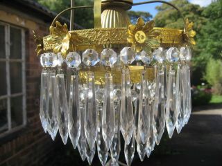 RARE ANTIQUE CRYSTAL & BRASS WATERFALL CHANDELIERS STUNNING SHAPE /4093 7