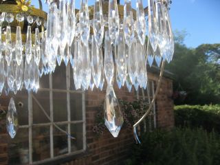 RARE ANTIQUE CRYSTAL & BRASS WATERFALL CHANDELIERS STUNNING SHAPE /4093 9