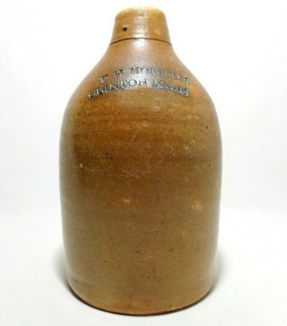 Mid - 19th C American Antique P.  H.  Morison Clinton,  Mass Sm Handled Stoneware Jug