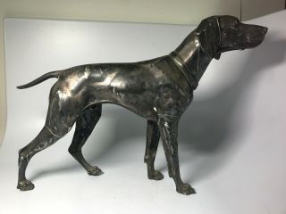 Antique Jennings Brothers Jb 2568 Large Silver Plate Pointer Hunting Dog Figure