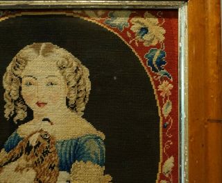 MID 19TH CENTURY NEEDLEPOINT OF A YOUNG GIRL WITH HER PET SPANIEL - c.  1860 10