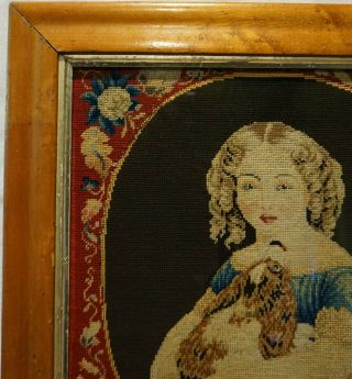 MID 19TH CENTURY NEEDLEPOINT OF A YOUNG GIRL WITH HER PET SPANIEL - c.  1860 4