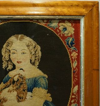 MID 19TH CENTURY NEEDLEPOINT OF A YOUNG GIRL WITH HER PET SPANIEL - c.  1860 5