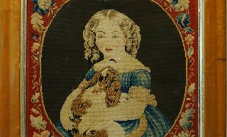 MID 19TH CENTURY NEEDLEPOINT OF A YOUNG GIRL WITH HER PET SPANIEL - c.  1860 8