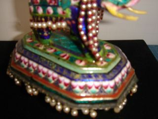 Vintage Enameled Silver India Elephant Mahoot with Men Pearl & GlassRuby Beads 4