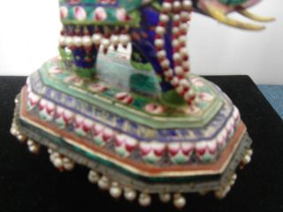 Vintage Enameled Silver India Elephant Mahoot with Men Pearl & GlassRuby Beads 5