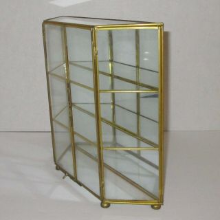 Display case curio cabinet vintage glass brass mirrored table top or wall hang 2