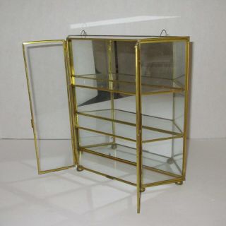 Display case curio cabinet vintage glass brass mirrored table top or wall hang 5