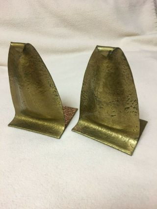 Arts & Crafts Hammered Brass Bookends Signed Etc Fish Tioga Pa