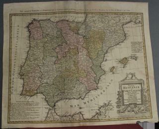 Spain Portugal Gibraltar 1782 Homann Heirs & GÜssefeld Antique Engraved Map