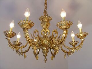 Brass Large Chandelier Old Fixtures Ceiling Lamp 8 Light Antique Old Home Decor