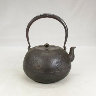H691: Japanese Quality Iron Kettle Tetsubin With Very Good Relief Of Six Poets