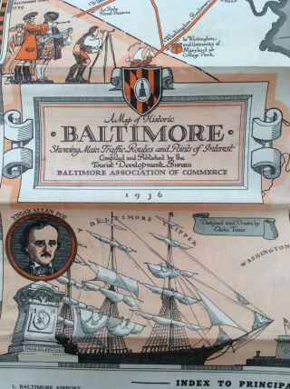 1936 Pictorial Map Of Historic Baltimore Maryland