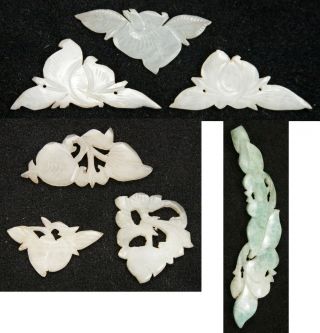 7 Antique Chinese Qing Carved Jade Clothes Ornaments Fruit Flower Old China