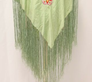 1920 ' s Flapper EMBROIDERED SILK PIANO SHAWL Vibrant Flowers Birds Long Fringe 11