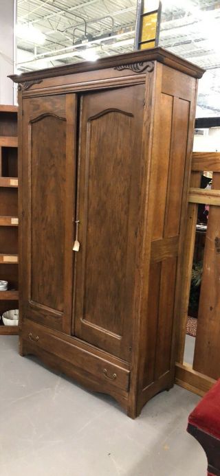 Antique Marstall Oak Solid Wood Cupboard Armoire Cabinet Wardrobe Made In Usa