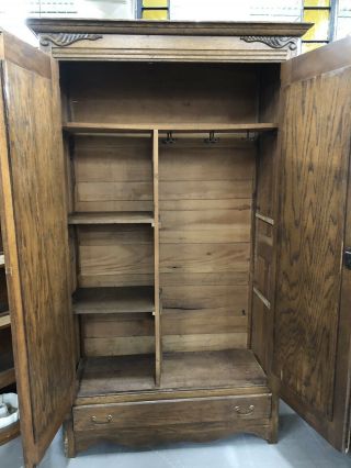 Antique Marstall Oak Solid Wood Cupboard Armoire Cabinet Wardrobe Made In USA 8
