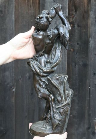Antique Bronze dancing SATUR Piper Faun Art Nouveau Figurine Sculpture grape LG 11