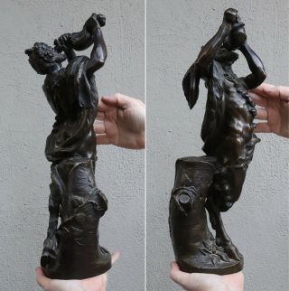 Antique Bronze dancing SATUR Piper Faun Art Nouveau Figurine Sculpture grape LG 12