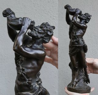 Antique Bronze Dancing Satur Piper Faun Art Nouveau Figurine Sculpture Grape Lg