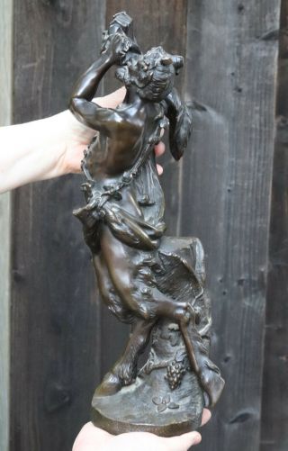 Antique Bronze dancing SATUR Piper Faun Art Nouveau Figurine Sculpture grape LG 2