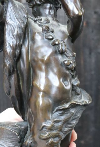 Antique Bronze dancing SATUR Piper Faun Art Nouveau Figurine Sculpture grape LG 4