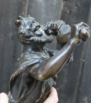 Antique Bronze dancing SATUR Piper Faun Art Nouveau Figurine Sculpture grape LG 5