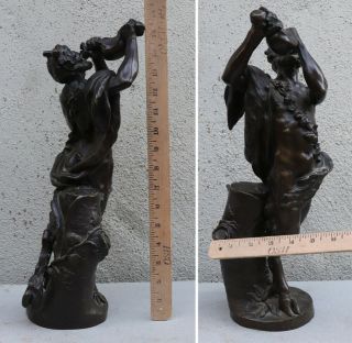 Antique Bronze dancing SATUR Piper Faun Art Nouveau Figurine Sculpture grape LG 6