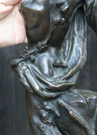 Antique Bronze dancing SATUR Piper Faun Art Nouveau Figurine Sculpture grape LG 7