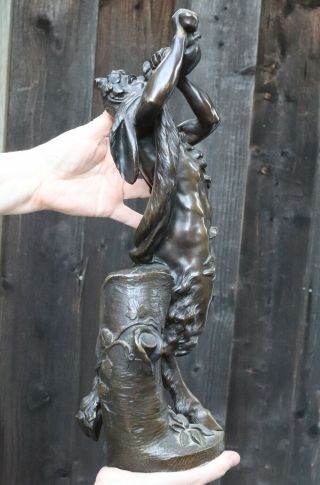 Antique Bronze dancing SATUR Piper Faun Art Nouveau Figurine Sculpture grape LG 8