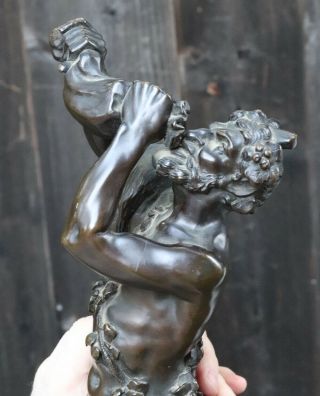 Antique Bronze dancing SATUR Piper Faun Art Nouveau Figurine Sculpture grape LG 9