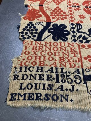 Vintage Antique Knox County Ohio 1853 Jacquard Coverlet Named 3