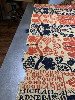 Vintage Antique Knox County Ohio 1853 Jacquard Coverlet Named 4