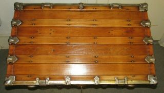 ANTIQUE STEAMER TRUNK VINTAGE HENRY LIKLY FLAT TOP WOOD CHEST TRAY & KEY C189OS 5