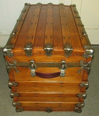ANTIQUE STEAMER TRUNK VINTAGE HENRY LIKLY FLAT TOP WOOD CHEST TRAY & KEY C189OS 8