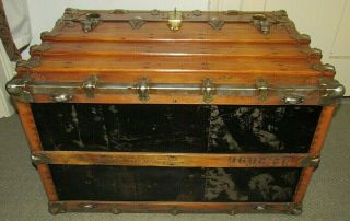 ANTIQUE STEAMER TRUNK VINTAGE HENRY LIKLY FLAT TOP WOOD CHEST TRAY & KEY C189OS 9