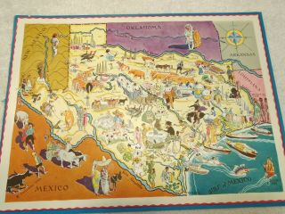 Berta & Elmer Hader 1932 Pictorial Character State Map Of Texas 9 X 12