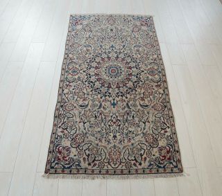 5.  51x2.  89ft Antique Hand - Knotted Persian Naein Rug,  Beige Vintage Rug