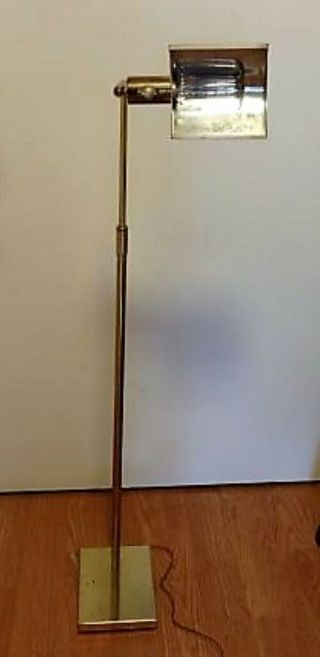 Koch,  Lowy Mid Century Brass Tent Shade Adjustable Pharmacy Floor Lamp Circa 60 9