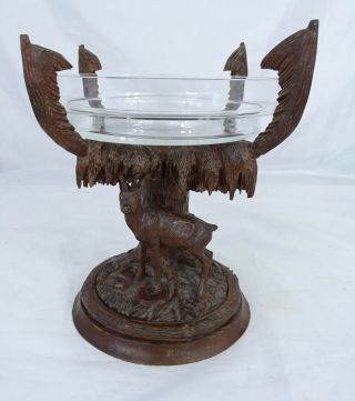 Antique Swiss Black Forest Wood Carving - Ibex With A Glass Cup