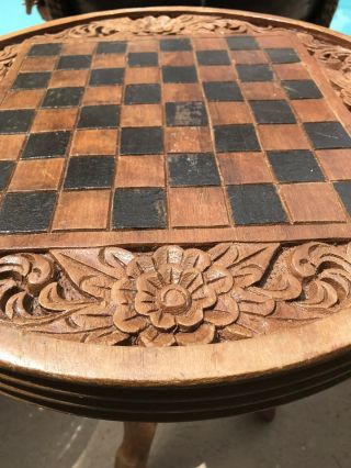 Vintage Hand Carved Accent Table Checker Board 2 Piece 2 Sided Boho Decor 4