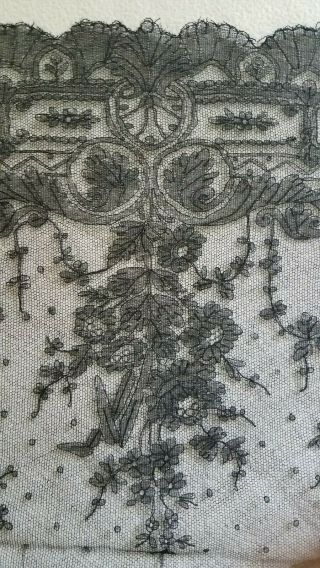 Antique Vtg Black French Chantilly Lace Mantilla Veil Shawl Wrap Church Mourning 5