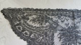 Antique Vtg Black French Chantilly Lace Mantilla Veil Shawl Wrap Church Mourning 8