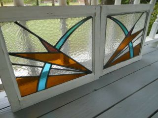 PLA - 313 Pretty Art Deco Leaded Stained Glass Windows F/England 2 Windows 1 Price 4