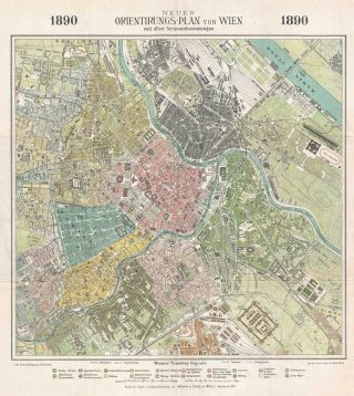 1890 Koke City Map Or Plan Of Vienna,  Austria