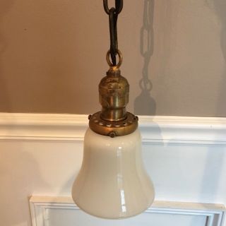 Wired Single Brass Pendant Light Fixture With Milk White Shade 16B 2