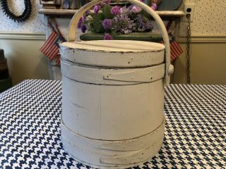 19th C Lidded Firkin With Early White Paint